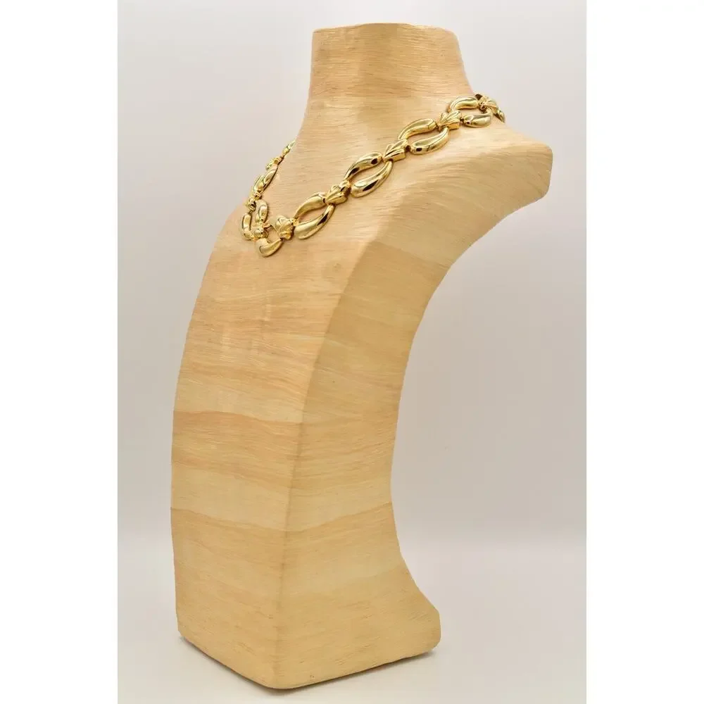 Vintage Collar Necklace Gold Tone Metal Shiny Linked Chain Chunky 1980s BinA17